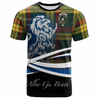 Scottish MacMillan Clan Crest Tartan T-Shirt - Scotland Lion Front Side Tartan Plaid