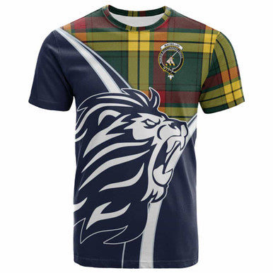 Scottish MacMillan Clan Crest Tartan T-Shirt - Scottish Flag With Lion Front Side Tartan Plaid