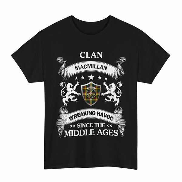 Scottish MacMillan Clan Crest Tartan T-Shirt Wreaking Havoc Design Tartan Plaid Black Color