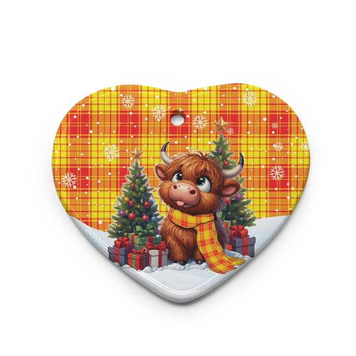 Scottish MacMillan Clan Tartan Ceramic Ornament Cute Highland Cow Christmas Heart Style Tartan Plaid