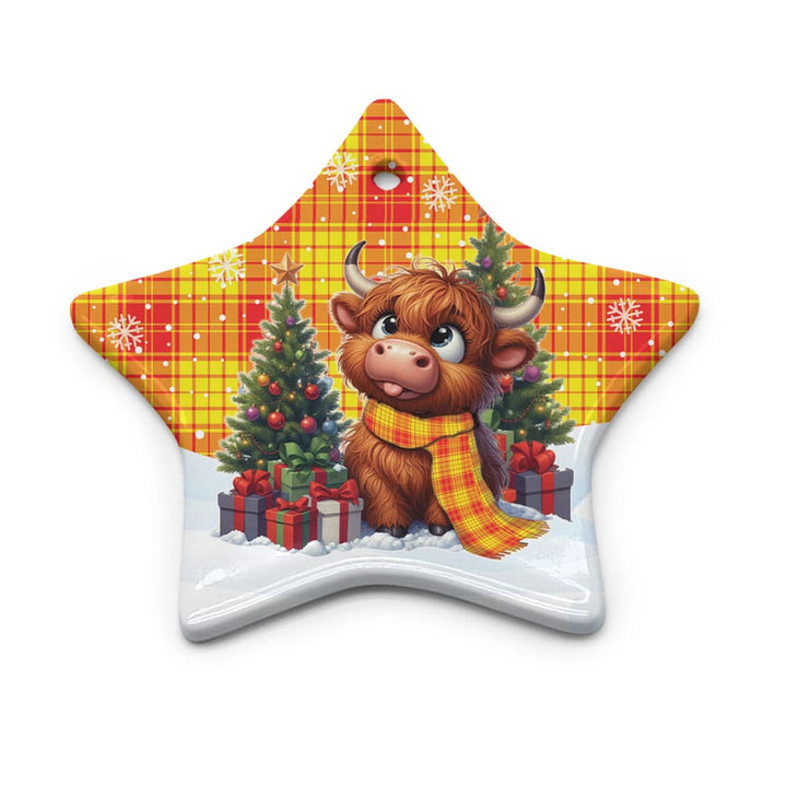 Scottish MacMillan Clan Tartan Ceramic Ornament Cute Highland Cow Christmas Star Style Tartan Plaid