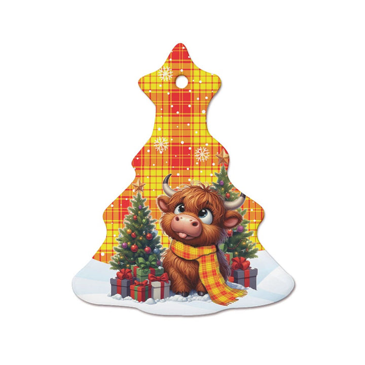 Scottish MacMillan Clan Tartan Ceramic Ornament Cute Highland Cow Christmas Tree Style Tartan Plaid