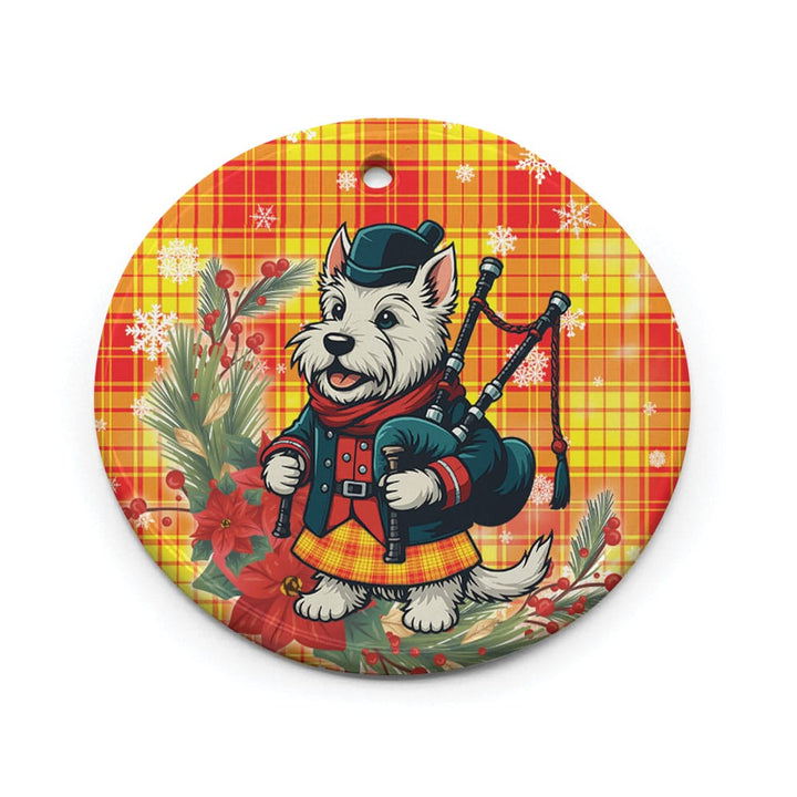 Scottish MacMillan Clan Tartan Ceramic Ornament Cute Scottish Terrier Dog Circle Style Tartan Plaid