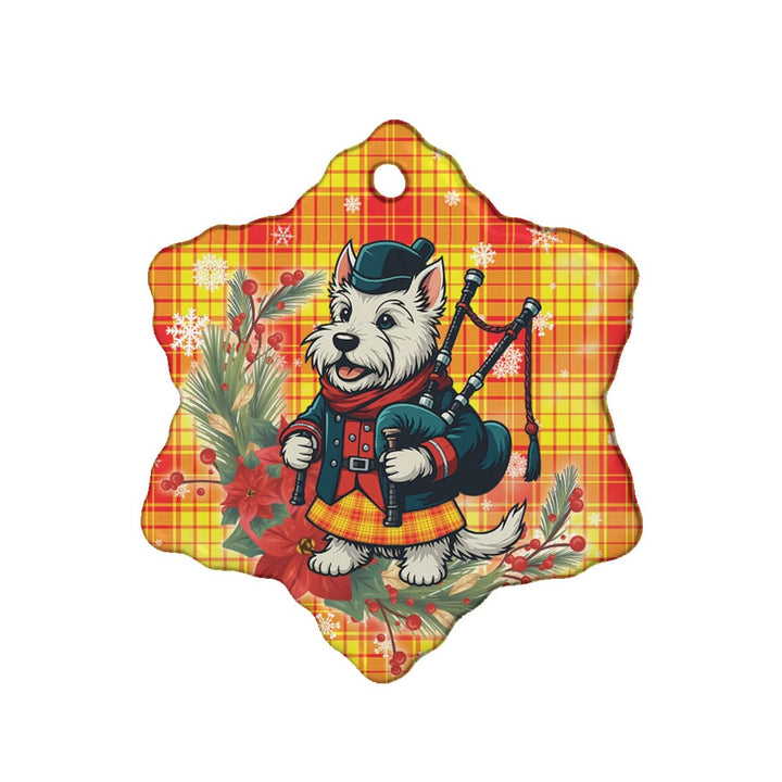 Scottish MacMillan Clan Tartan Ceramic Ornament Cute Scottish Terrier Dog Snow Flake Style Tartan Plaid