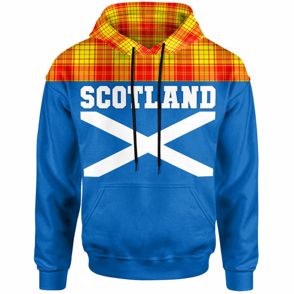 Scottish MacMillan Clan Tartan Hoodie - Lion Rampant of Scotland With Flag Front Side Tartan Plaid