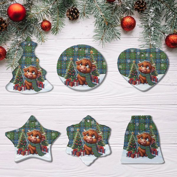 Scottish MacMillan Hunting Ancient Clan Tartan Ceramic Ornament Cute Highland Cow Christmas All Style Tartan Plaid