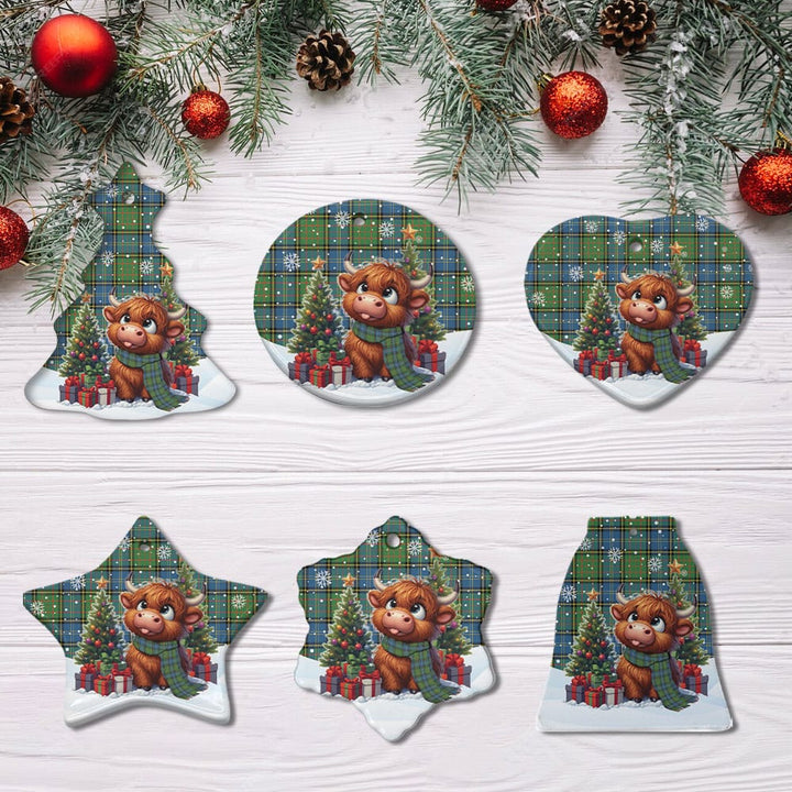 Scottish MacMillan Hunting Ancient Clan Tartan Ceramic Ornament Cute Highland Cow Christmas All Style Tartan Plaid
