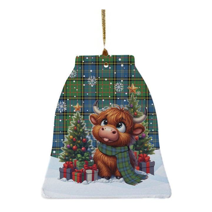 Scottish MacMillan Hunting Ancient Clan Tartan Ceramic Ornament Cute Highland Cow Christmas Bell Style Tartan Plaid