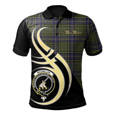 Scottish MacMillan Hunting Modern Clan Crest Tartan Polo Shirt Believe in Me Front Side Tartan Plaid
