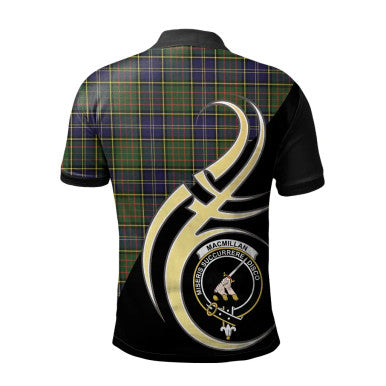 Scottish MacMillan Hunting Modern Clan Crest Tartan Polo Shirt Believe in Me Back Side Tartan Plaid