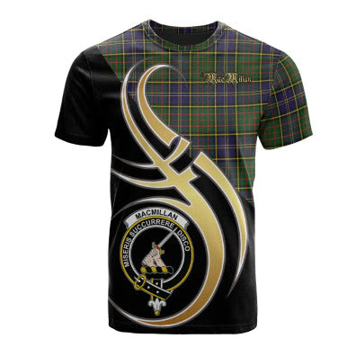 Scottish MacMillan Hunting Modern Clan Crest Tartan T-Shirt Believe in Me Front Side Tartan Plaid