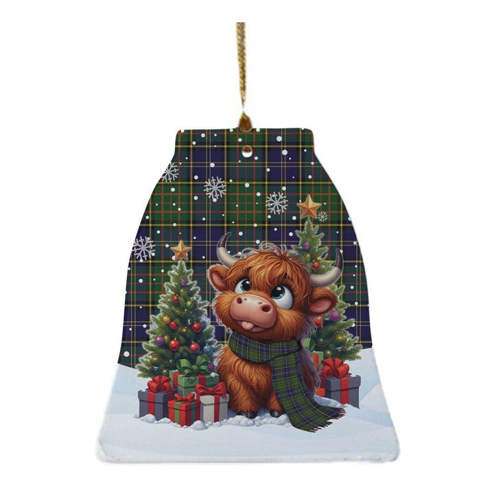Scottish MacMillan Hunting Modern Clan Tartan Ceramic Ornament Cute Highland Cow Christmas Bell Style Tartan Plaid