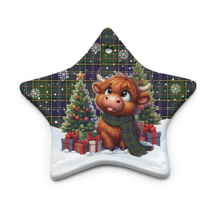 Scottish MacMillan Hunting Modern Clan Tartan Ceramic Ornament Cute Highland Cow Christmas Star Style Tartan Plaid