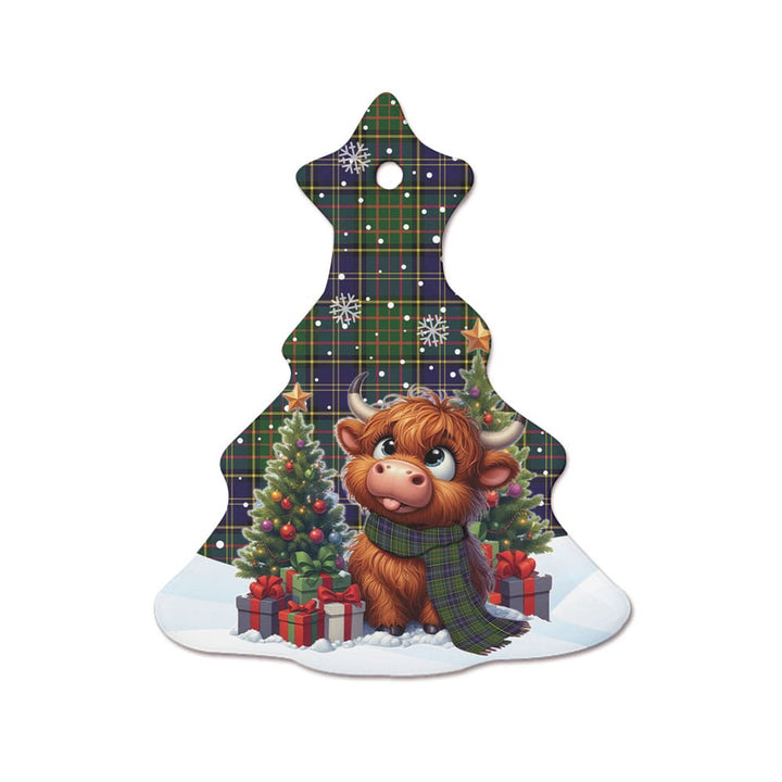 Scottish MacMillan Hunting Modern Clan Tartan Ceramic Ornament Cute Highland Cow Christmas Tree Style Tartan Plaid