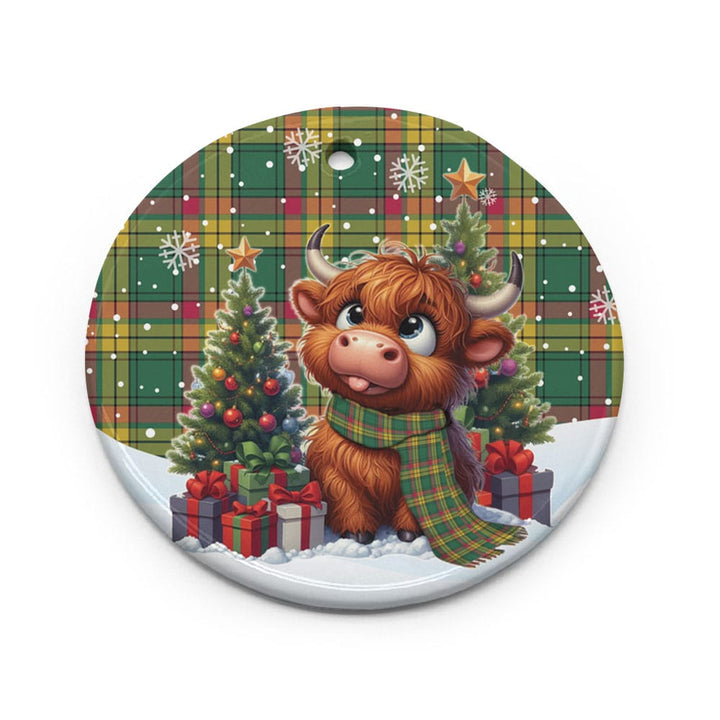Scottish MacMillan Old Ancient Clan Tartan Ceramic Ornament Cute Highland Cow Christmas Circle Style Tartan Plaid