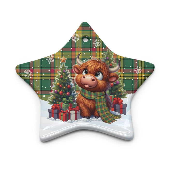 Scottish MacMillan Old Ancient Clan Tartan Ceramic Ornament Cute Highland Cow Christmas Star Style Tartan Plaid