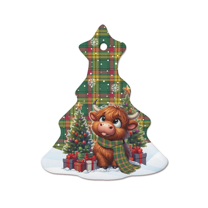 Scottish MacMillan Old Ancient Clan Tartan Ceramic Ornament Cute Highland Cow Christmas Tree Style Tartan Plaid