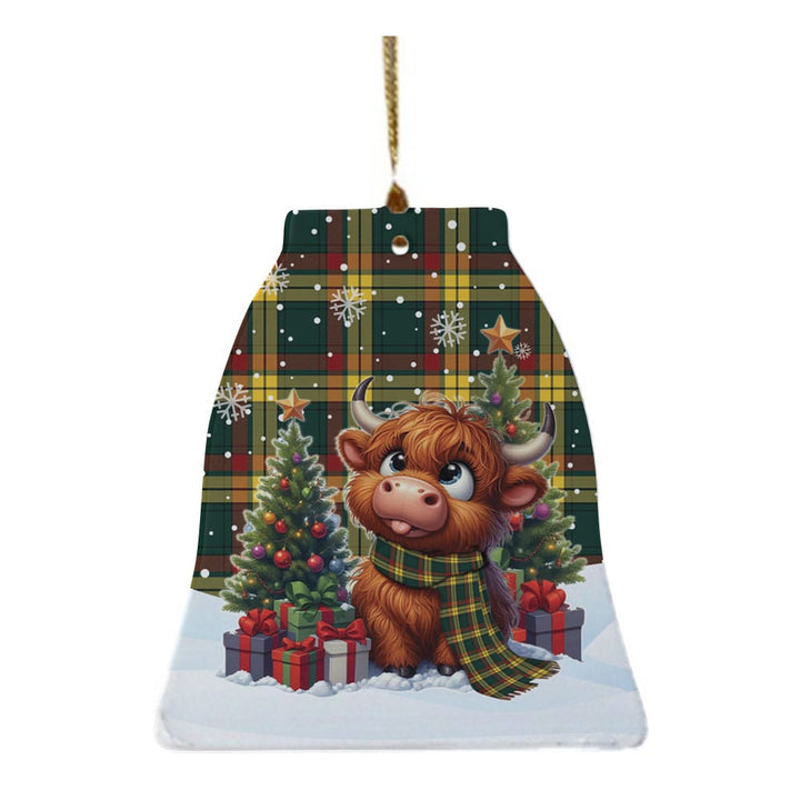 Scottish MacMillan Old Modern Clan Tartan Ceramic Ornament Cute Highland Cow Christmas Bell Style Tartan Plaid