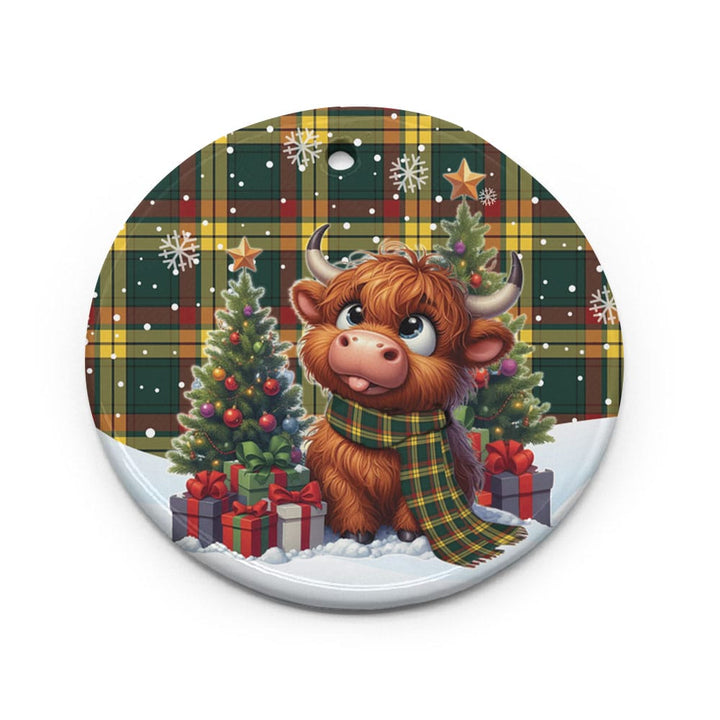 Scottish MacMillan Old Modern Clan Tartan Ceramic Ornament Cute Highland Cow Christmas Circle Style Tartan Plaid