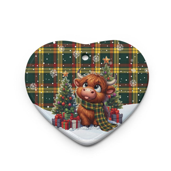 Scottish MacMillan Old Modern Clan Tartan Ceramic Ornament Cute Highland Cow Christmas Heart Style Tartan Plaid