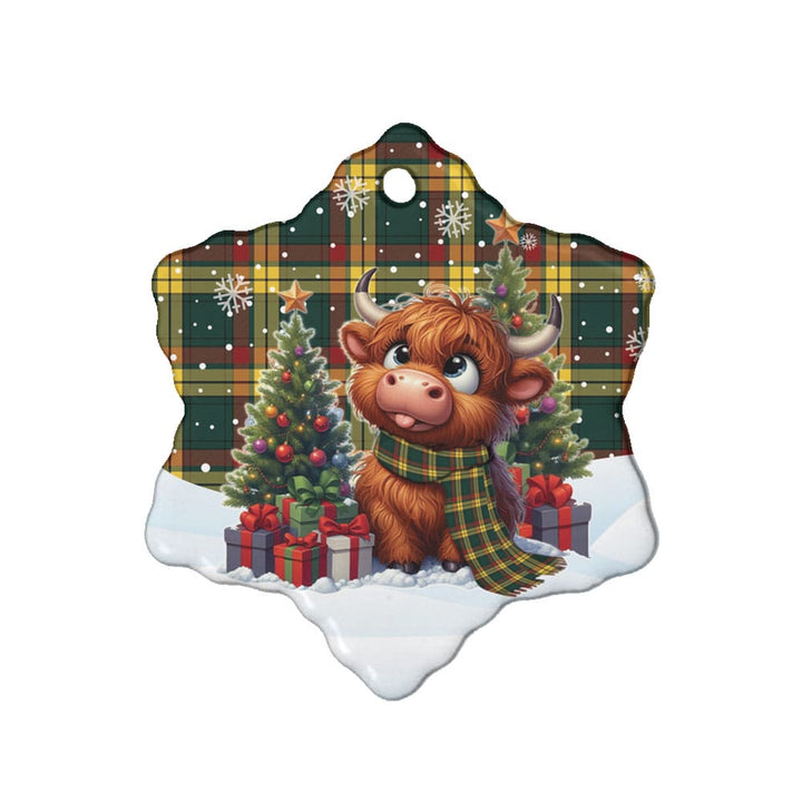 Scottish MacMillan Old Modern Clan Tartan Ceramic Ornament Cute Highland Cow Christmas Snow Flake Style Tartan Plaid
