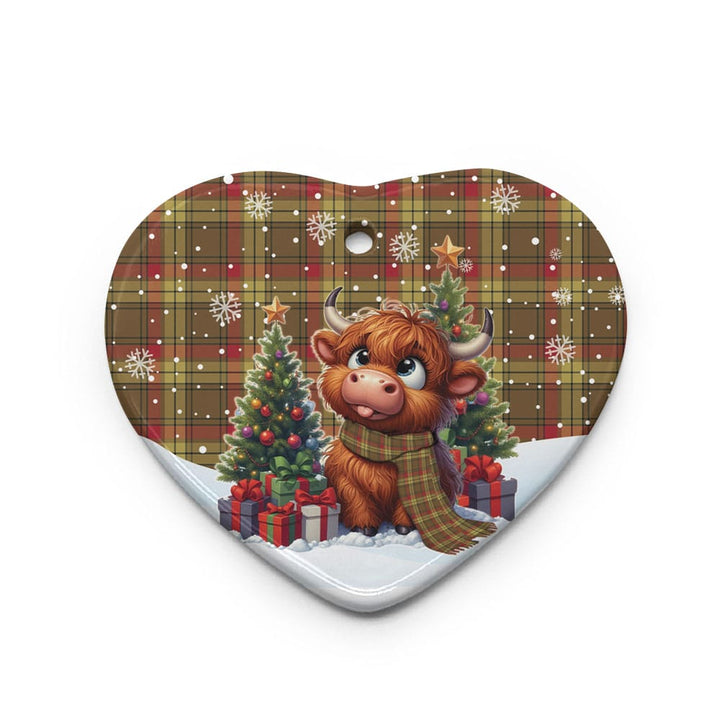 Scottish MacMillan Old Weathered Clan Tartan Ceramic Ornament Cute Highland Cow Christmas Heart Style Tartan Plaid