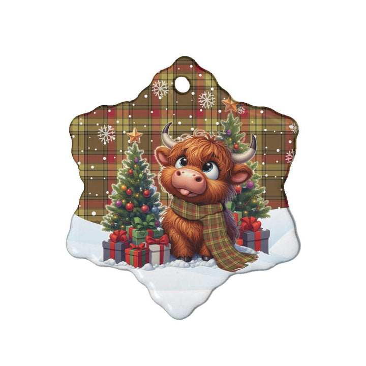 Scottish MacMillan Old Weathered Clan Tartan Ceramic Ornament Cute Highland Cow Christmas Snow Flake Style Tartan Plaid
