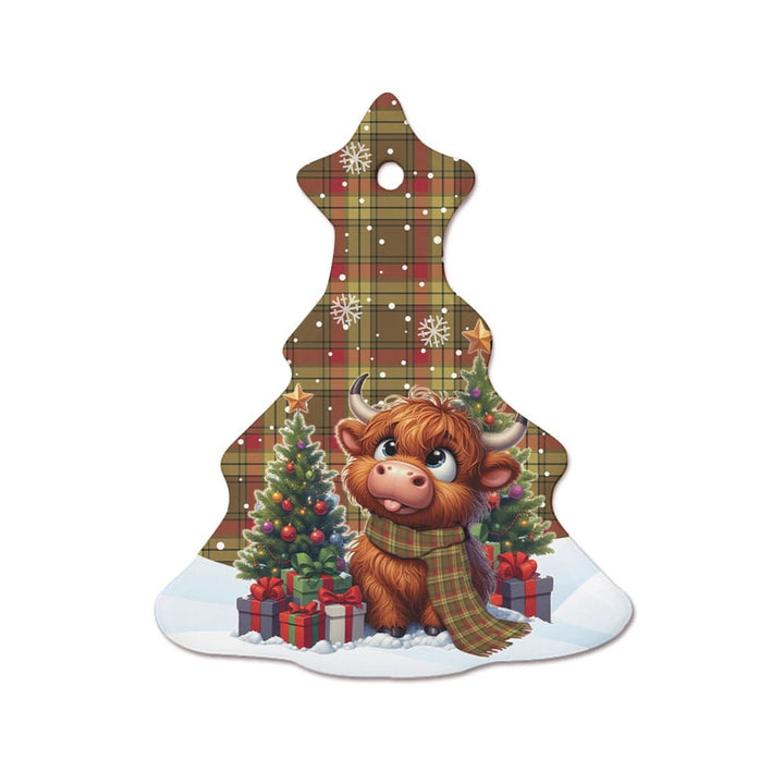 Scottish MacMillan Old Weathered Clan Tartan Ceramic Ornament Cute Highland Cow Christmas Tree Style Tartan Plaid