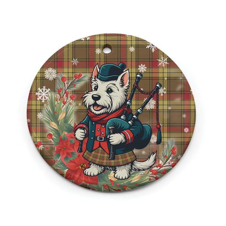 Scottish MacMillan Old Weathered Clan Tartan Ceramic Ornament Cute Scottish Terrier Dog Circle Style Tartan Plaid