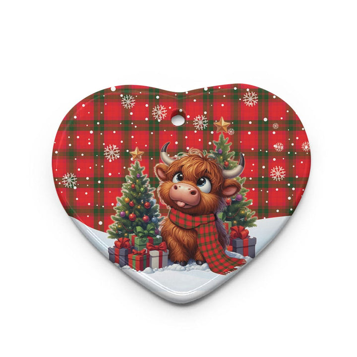 Scottish MacNab Modern Clan Tartan Ceramic Ornament Cute Highland Cow Christmas Heart Style Tartan Plaid