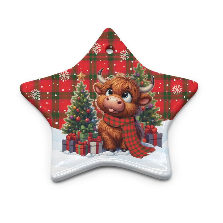Scottish MacNab Modern Clan Tartan Ceramic Ornament Cute Highland Cow Christmas Star Style Tartan Plaid