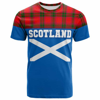 Scottish MacNab Modern Clan Tartan T-Shirt - Lion Rampant of Scotland With Flag Front Side Tartan Plaid