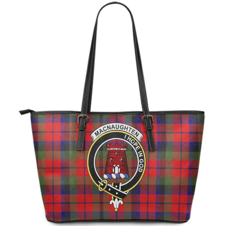 Scottish MacNaughten Clan Crest Tartan Leather Tote Tartan Plaid