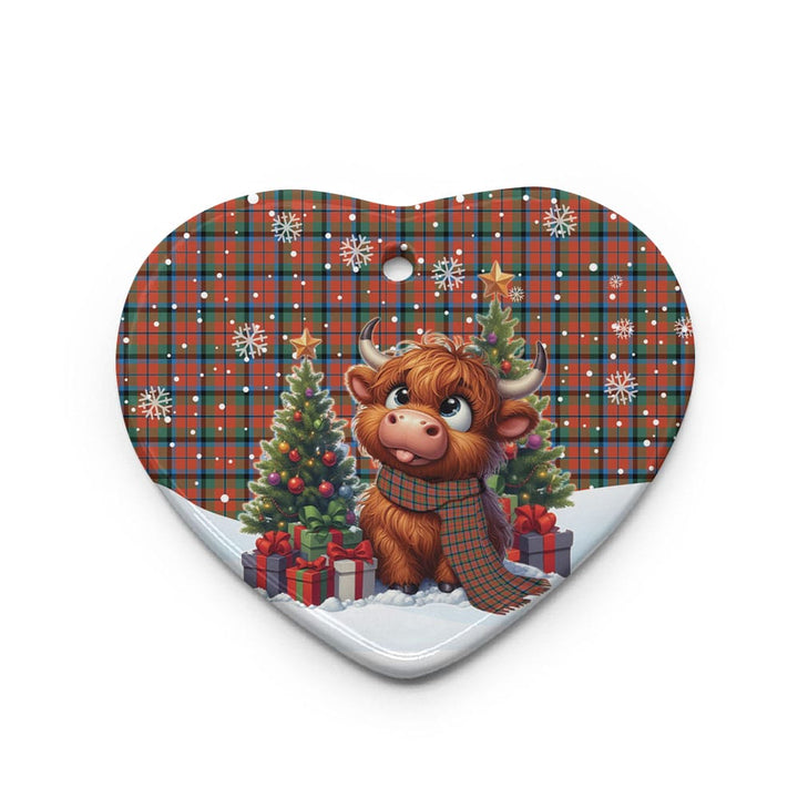Scottish MacNaughton Ancient Clan Tartan Ceramic Ornament Cute Highland Cow Christmas Heart Style Tartan Plaid