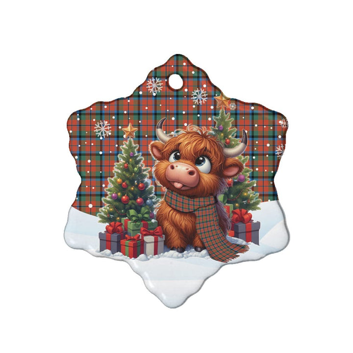 Scottish MacNaughton Ancient Clan Tartan Ceramic Ornament Cute Highland Cow Christmas Snow Flake Style Tartan Plaid