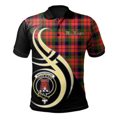Scottish MacNaughton Modern Clan Crest Tartan Polo Shirt Believe in Me Front Side Tartan Plaid