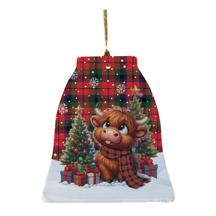 Scottish MacNaughton Modern Clan Tartan Ceramic Ornament Cute Highland Cow Christmas Bell Style Tartan Plaid