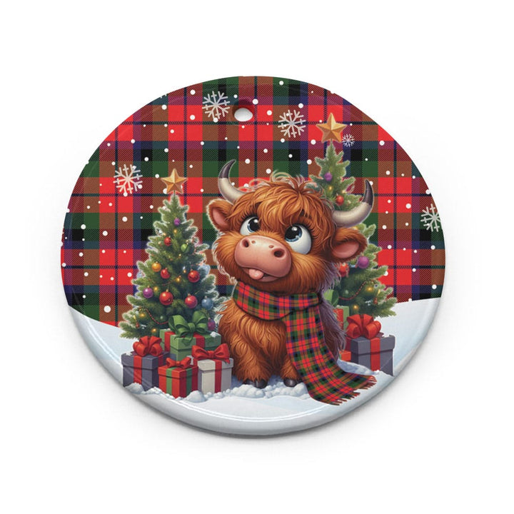 Scottish MacNaughton Modern Clan Tartan Ceramic Ornament Cute Highland Cow Christmas Circle Style Tartan Plaid