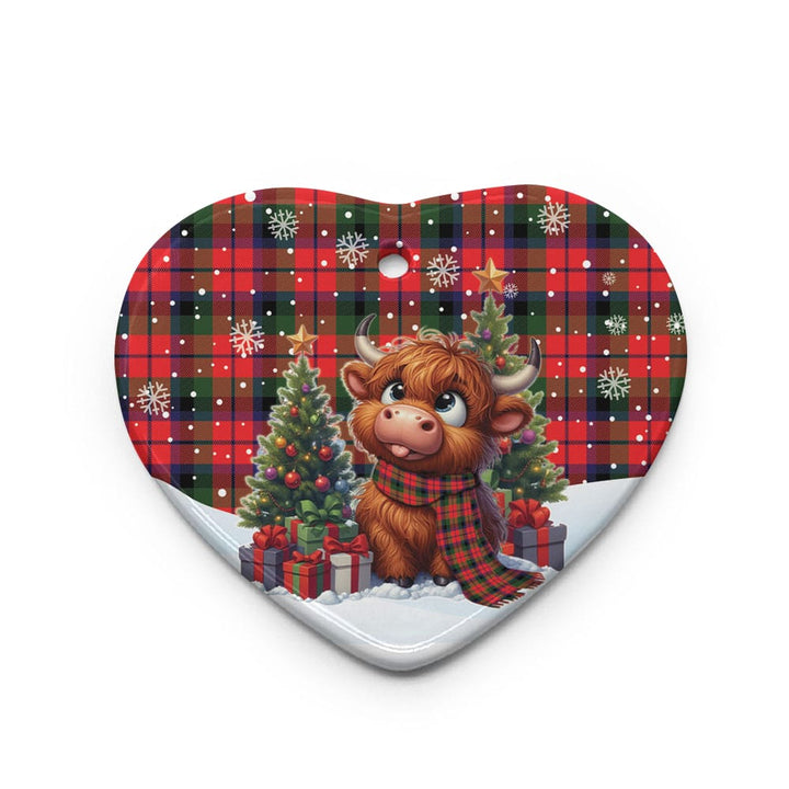 Scottish MacNaughton Modern Clan Tartan Ceramic Ornament Cute Highland Cow Christmas Heart Style Tartan Plaid