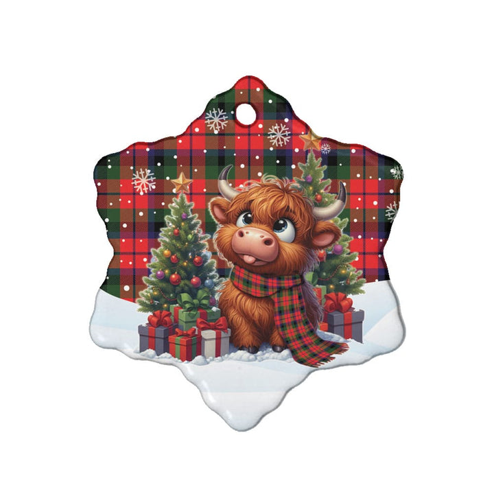 Scottish MacNaughton Modern Clan Tartan Ceramic Ornament Cute Highland Cow Christmas Snow Flake Style Tartan Plaid