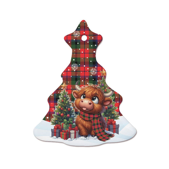 Scottish MacNaughton Modern Clan Tartan Ceramic Ornament Cute Highland Cow Christmas Tree Style Tartan Plaid