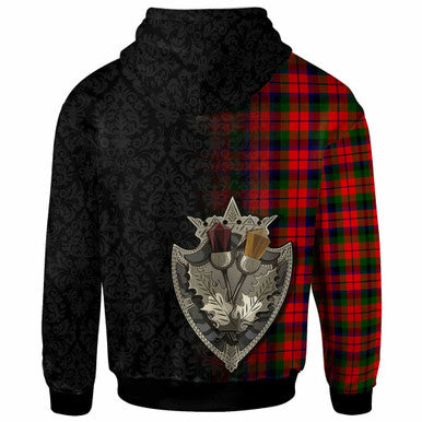 Scottish MacNaughton Modern Clan Tartan Hoodie - Half Thistle Flowers Celtic Design Back Side Tartan Plaid