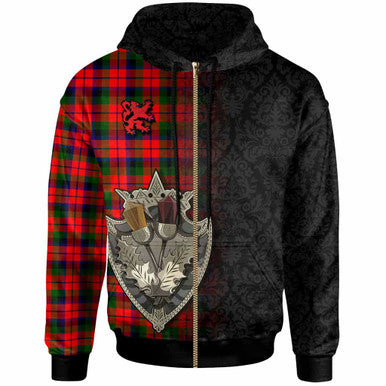 Scottish MacNaughton Modern Clan Tartan Hoodie - Half Thistle Flowers Celtic Design Zip-up Tartan Plaid