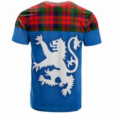 Scottish MacNaughton Modern Clan Tartan T-Shirt - Lion Rampant of Scotland With Flag Back Side Tartan Plaid