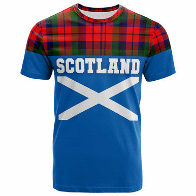 Scottish MacNaughton Modern Clan Tartan T-Shirt - Lion Rampant of Scotland With Flag Front Side Tartan Plaid