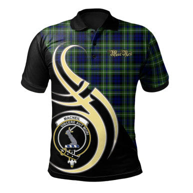 Scottish MacNeil of Colonsay Modern Clan Crest Tartan Polo Shirt Believe in Me Front Side Tartan Plaid