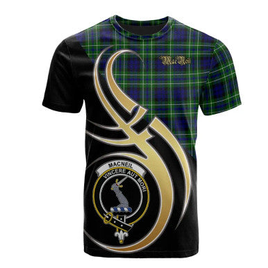 Scottish MacNeil of Colonsay Modern Clan Crest Tartan T-Shirt Believe in Me Front Side Tartan Plaid