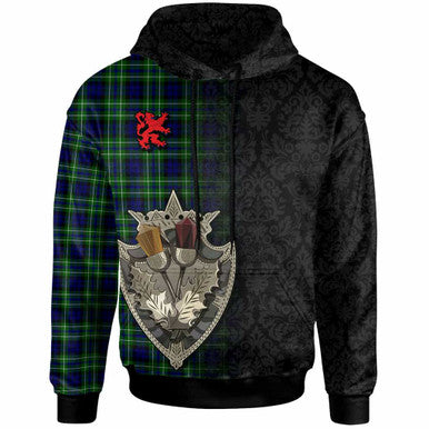 Scottish MacNeil of Colonsay Modern Clan Tartan Hoodie - Half Thistle Flowers Celtic Design Front Side Tartan Plaid