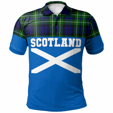 Scottish MacNeil of Colonsay Modern Clan Tartan Polo Shirt - Lion Rampant of Scotland With Flag Front Side Tartan Plaid