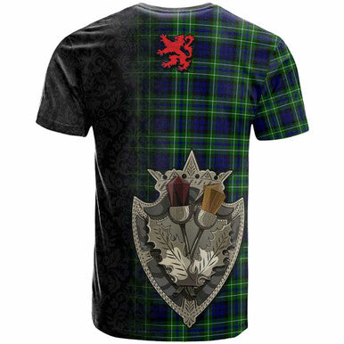 Scottish MacNeil of Colonsay Modern Clan Tartan T-Shirt - Half Thistle Flowers Celtic Design Back Side Tartan Plaid